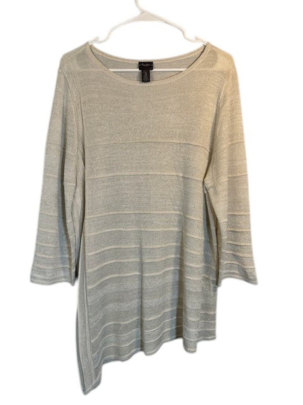 Chico’s Women’s Beige Cream Gold Shimmer Metallic Lightweight Blouse Size 3 (XL)